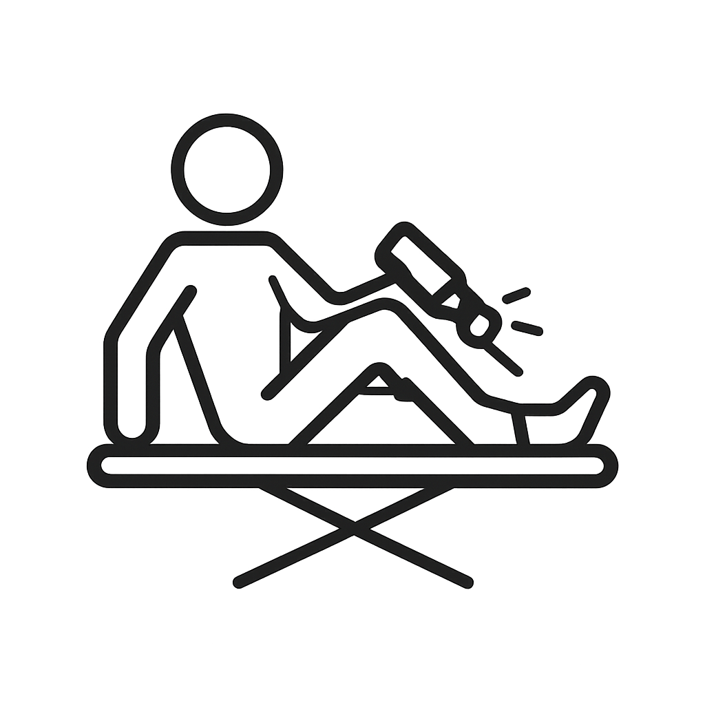 A man is ironing clothes by hand, with steam emanating from the garment on the ironing board.